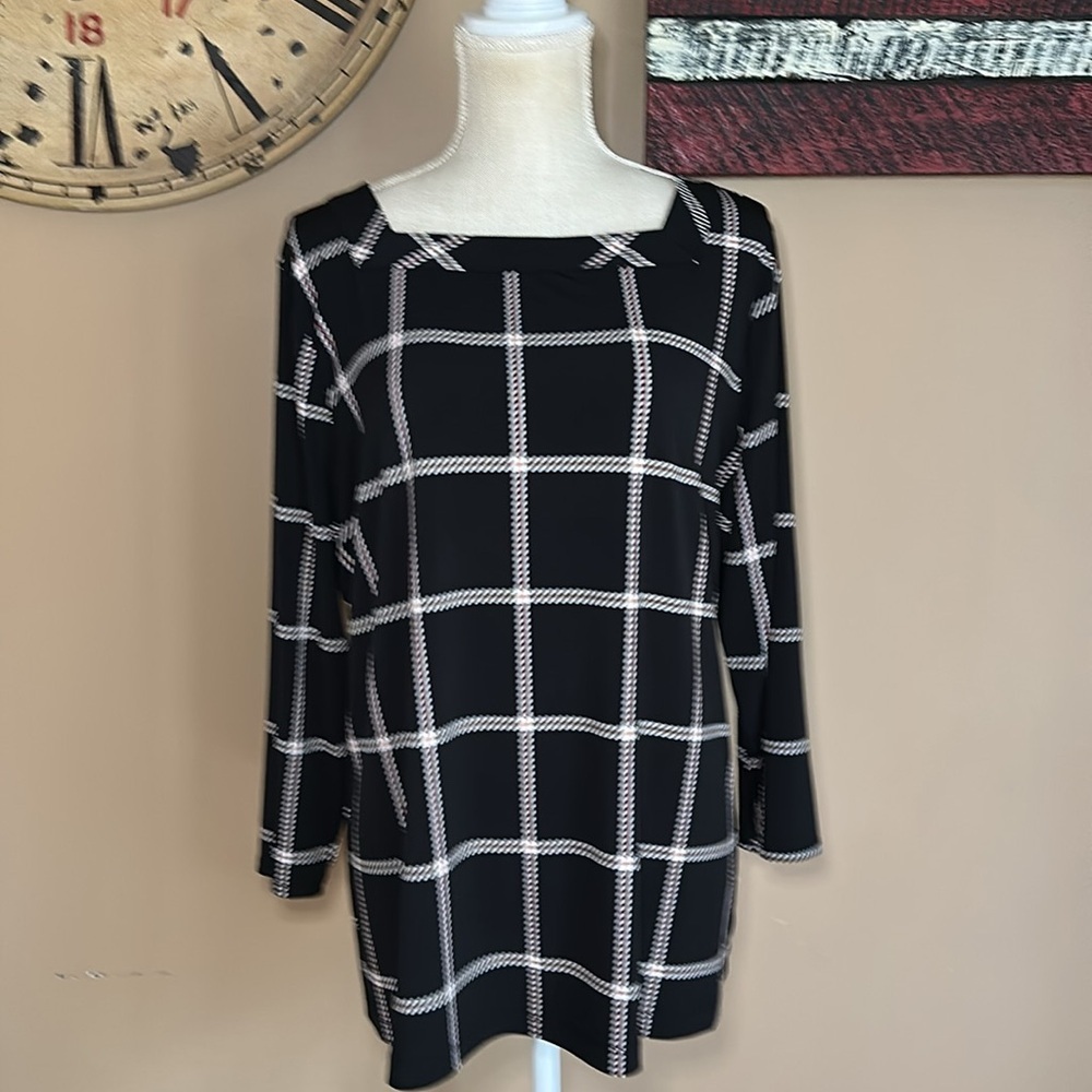 Liz Claiborne Women’s Black Plaid Tunic Blouse Size XL